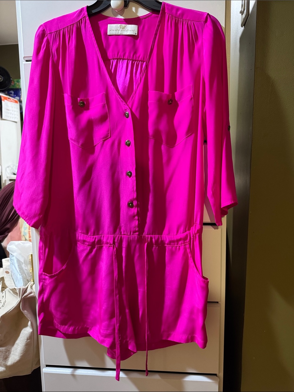 Amanda Uprichard Hot Pink V-Neck Button Tunic